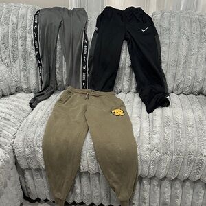Nike Black and Gray Kids Joggers with Olive Green Sweatpants